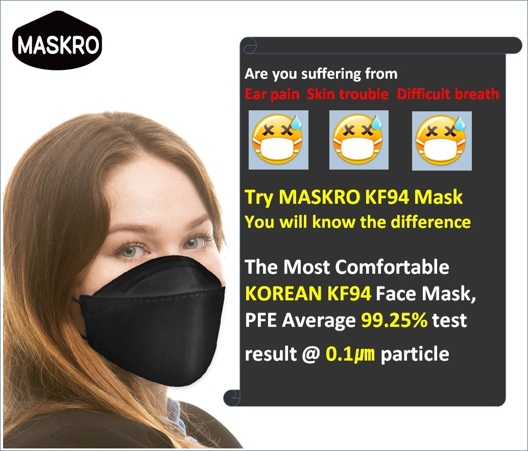 MASKRO KF94 DISPOSABLE FACE MASK BLACK  MASKRO KF94 DISPOSABLE FACE MASK BLACK