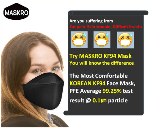 MASKRO KF94 DISPOSABLE FACE MASK BLACK  MASKRO KF94 DISPOSABLE FACE MASK BLACK