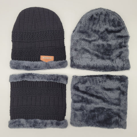 Winter Warm Knitted Beanie and Warm Scarf Set for Man - Black Color Winter Warm Knitted Beanie and Warm Scarf Set for Man - Black Color