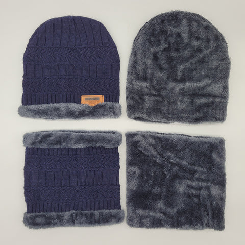 Winter Warm Knitted Beanie and Warm Scarf Set for Man - Navy Color Winter Warm Knitted Beanie and Warm Scarf Set for Man - Navy Color