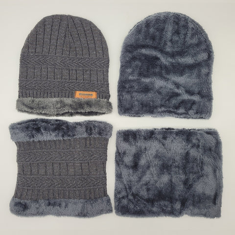 Winter Warm Knitted Beanie and Warm Scarf Set for Man - Grey Color Winter Warm Knitted Beanie and Warm Scarf Set for Man - Grey Color
