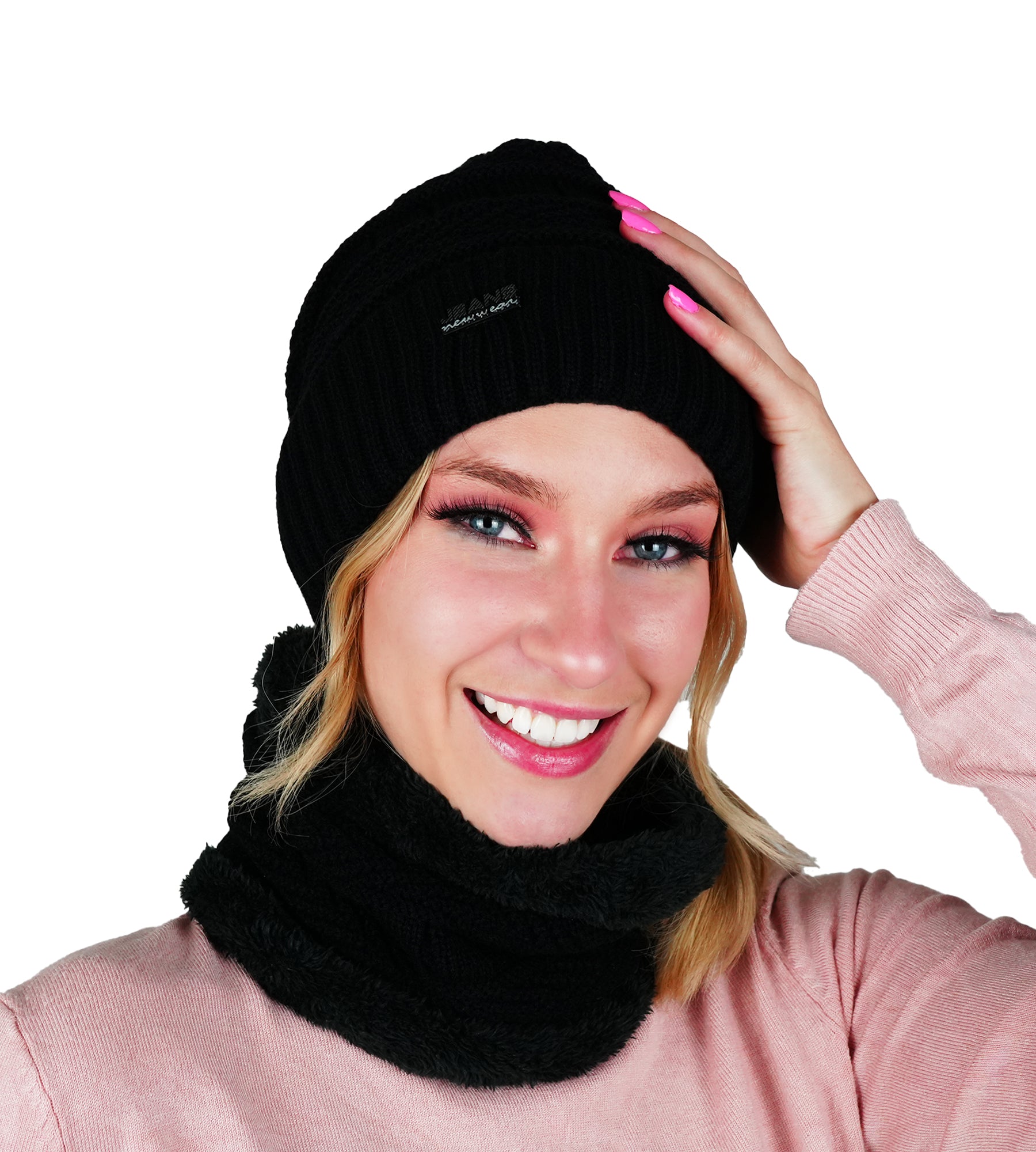 maskrousa beanie and scarf set for women black color maskrousa beanie and scarf set for women black color