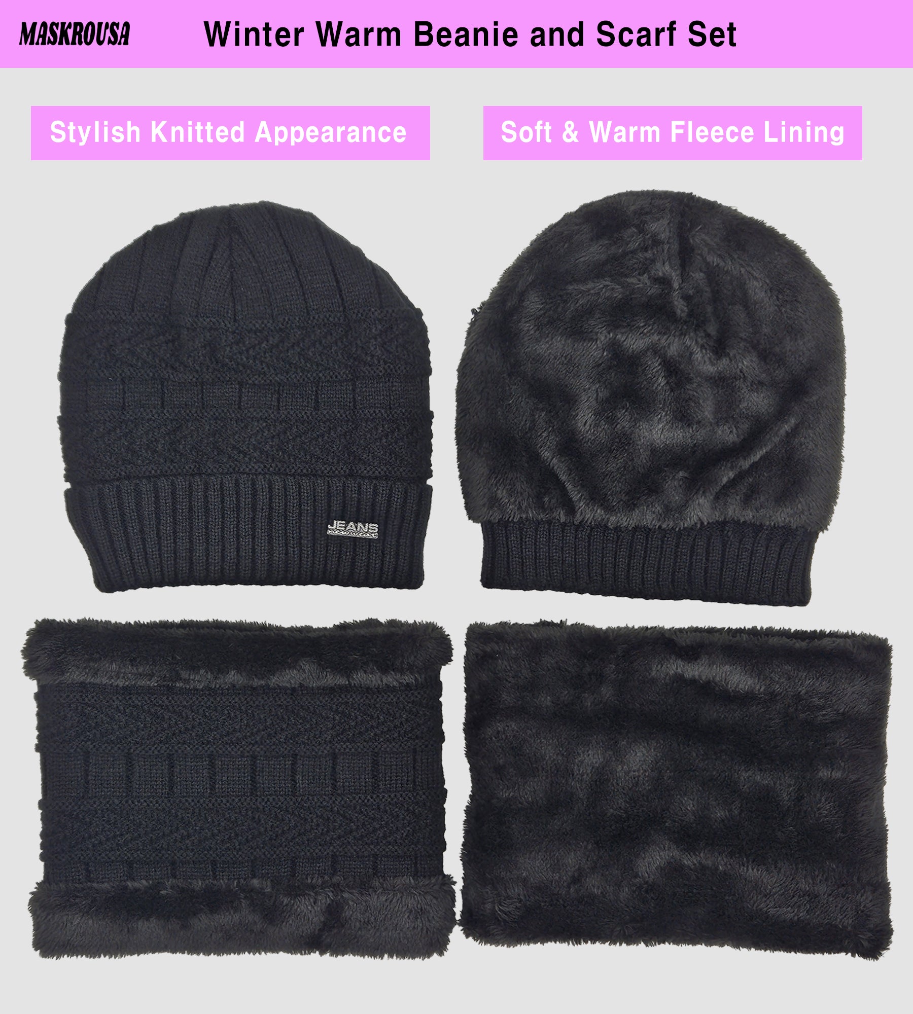 maskrousa beanie and scarf set for women black color 2 maskrousa beanie and scarf set for women black color 2