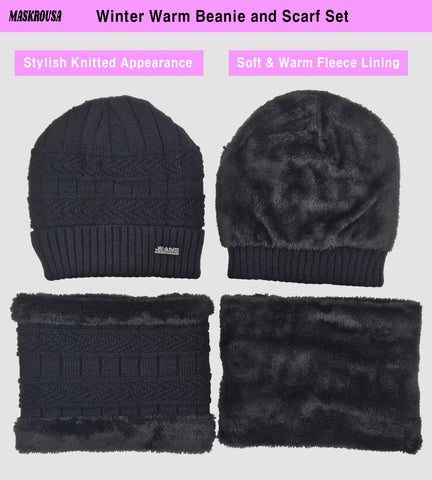 maskrousa beanie and scarf set for women black color 2 maskrousa beanie and scarf set for women black color 2