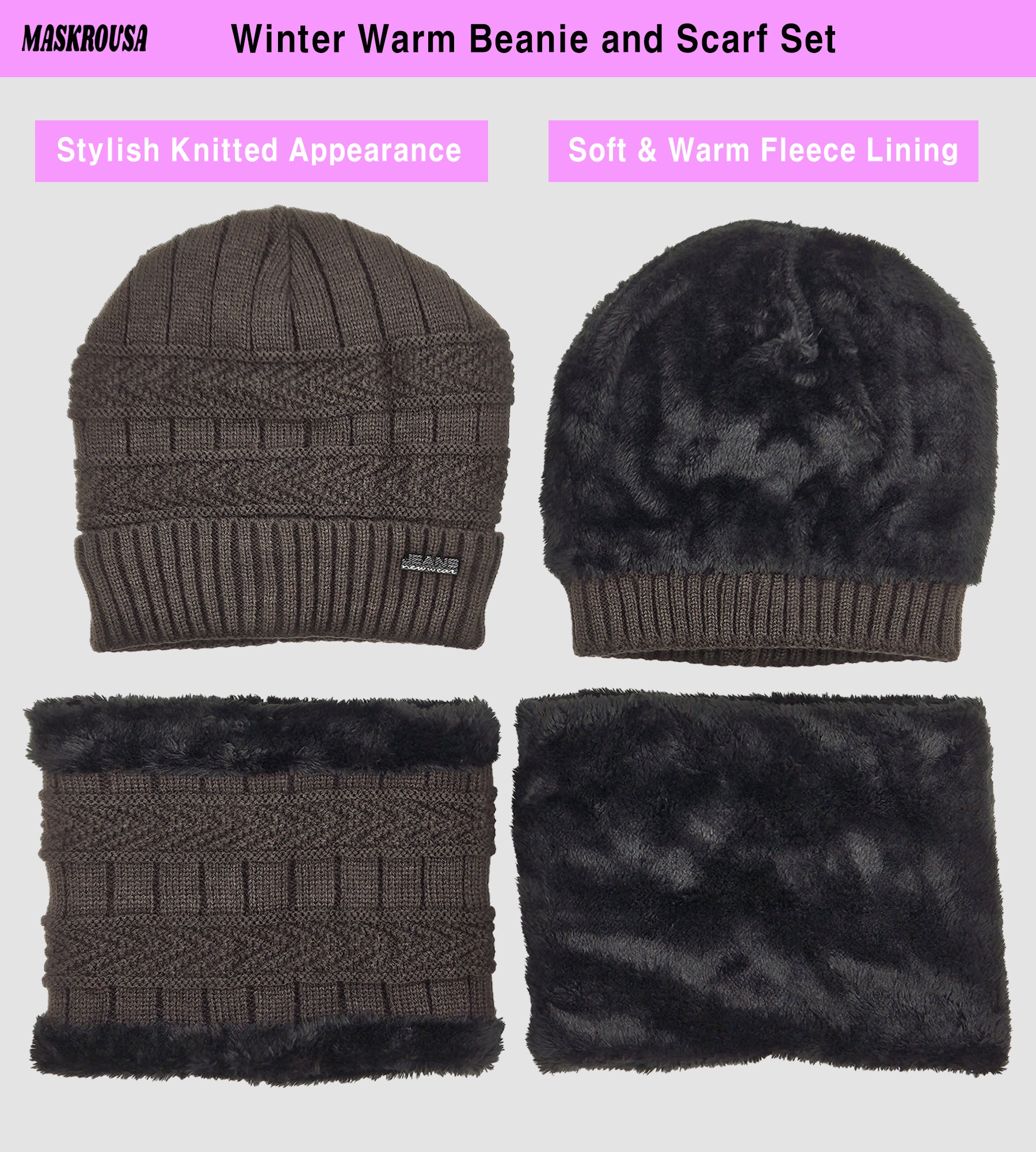maskrousa beanie and scarf set for women brown color 2 maskrousa beanie and scarf set for women brown color 2