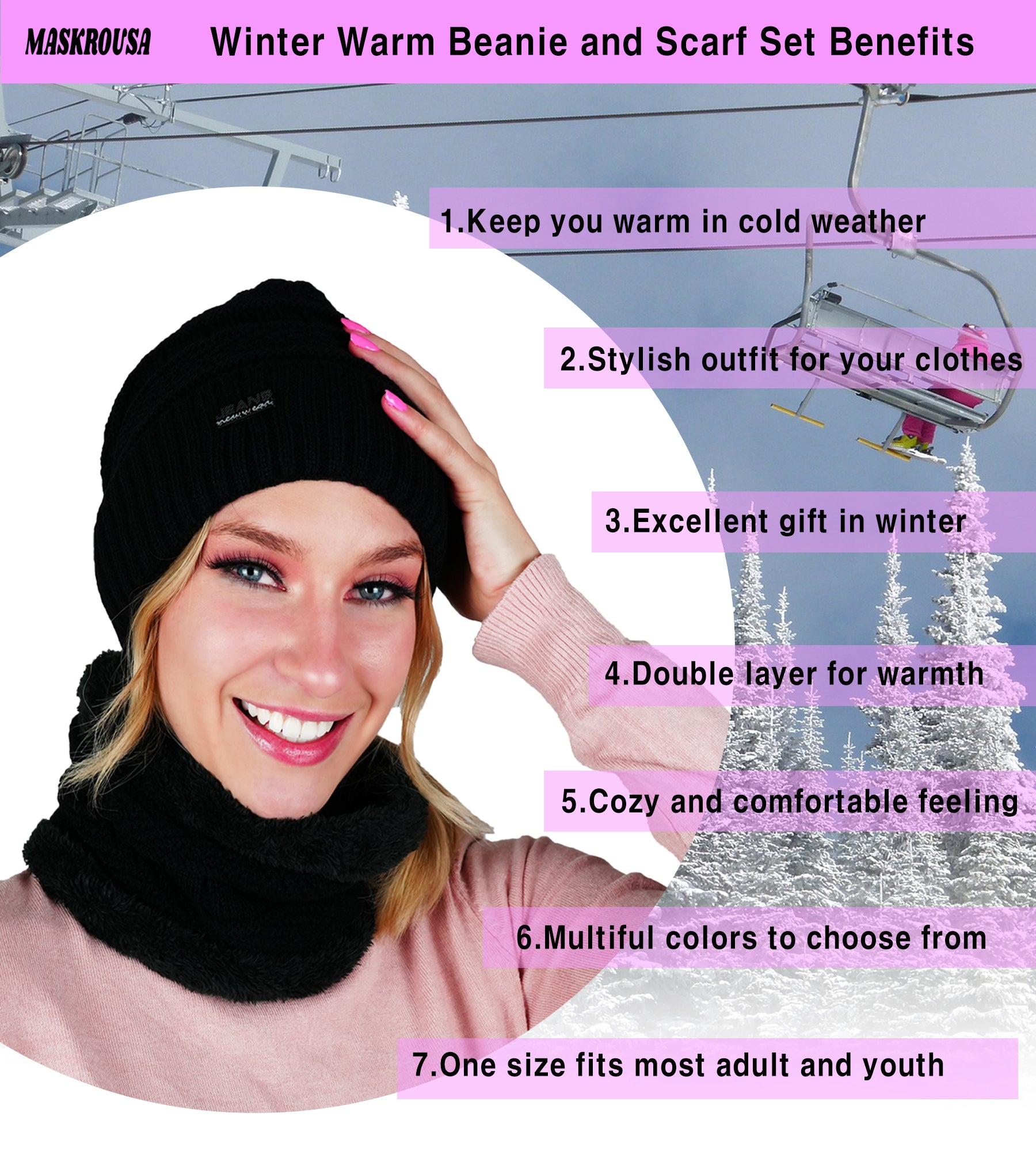 maskrousa beanie and scarf set for women black color 6 maskrousa beanie and scarf set for women black color 6