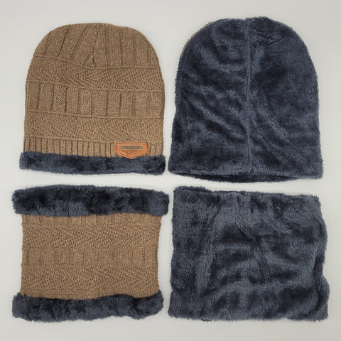 Winter Warm Knitted Beanie and Warm Scarf Set for Man - Khaki Color Winter Warm Knitted Beanie and Warm Scarf Set for Man - Khaki Color