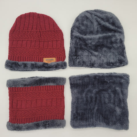 Winter Warm Knitted Beanie and Warm Scarf Set for Man - Red Color Winter Warm Knitted Beanie and Warm Scarf Set for Man - Red Color