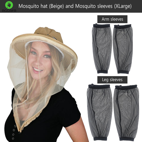 aggafa mosquito head net hat beige and mosquito sleeves xlarge