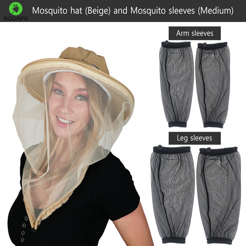 aggafa mosquito head net hat beige and mosquito sleeves medium