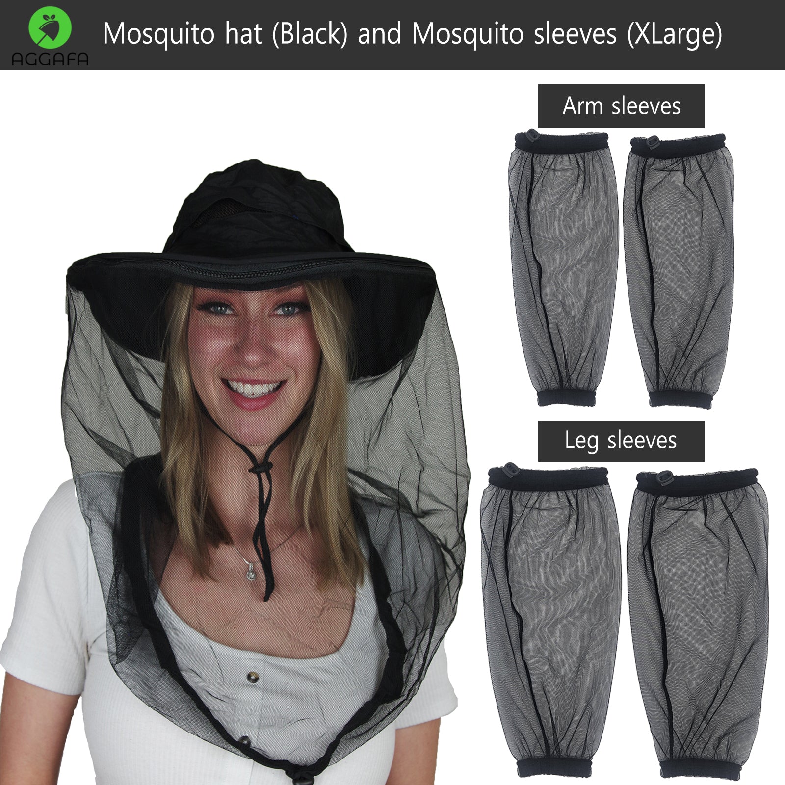 aggafa mosquito head net hat black and mosquito sleeves xlarge