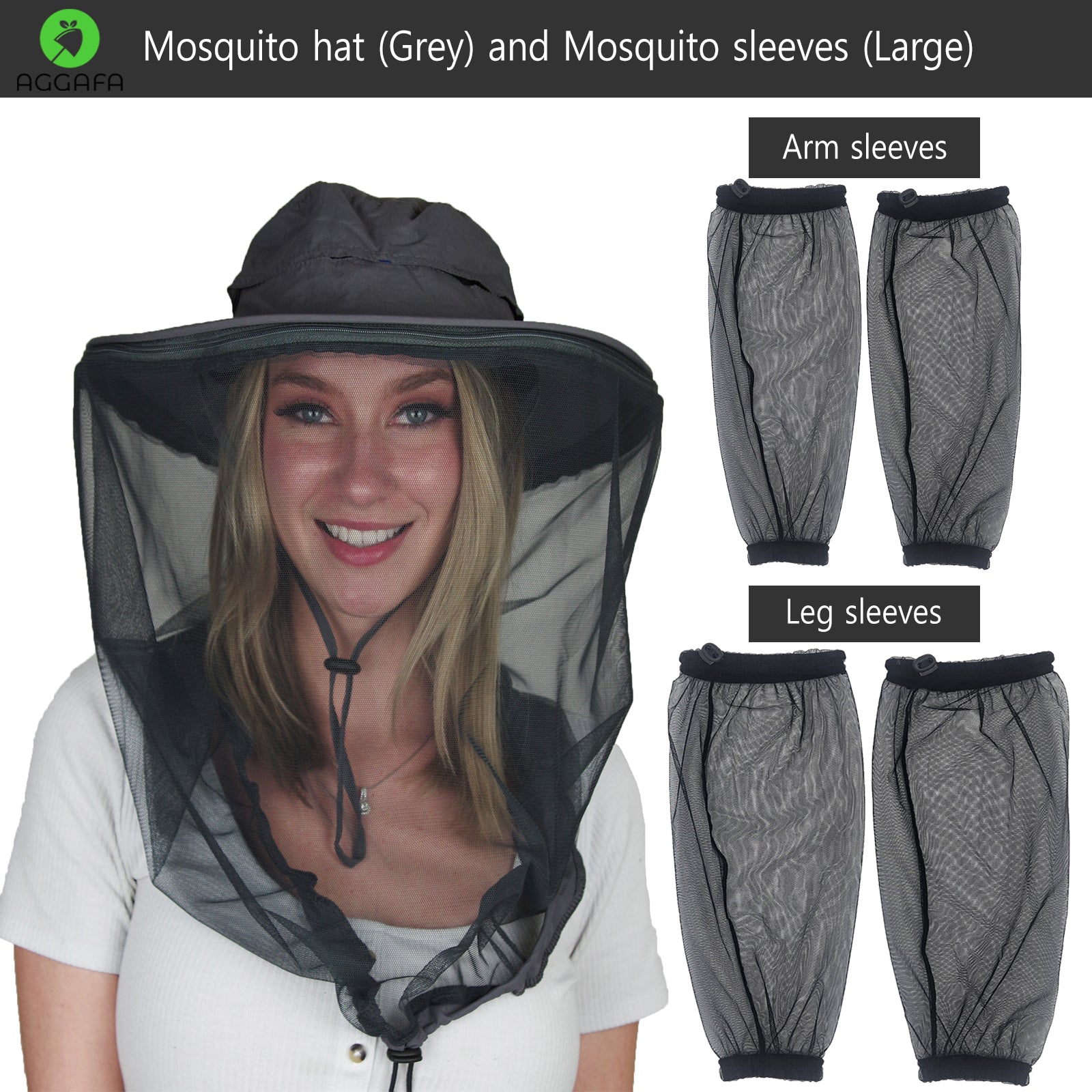 aggafa mosquito head net hat grey and mosquito sleeves large