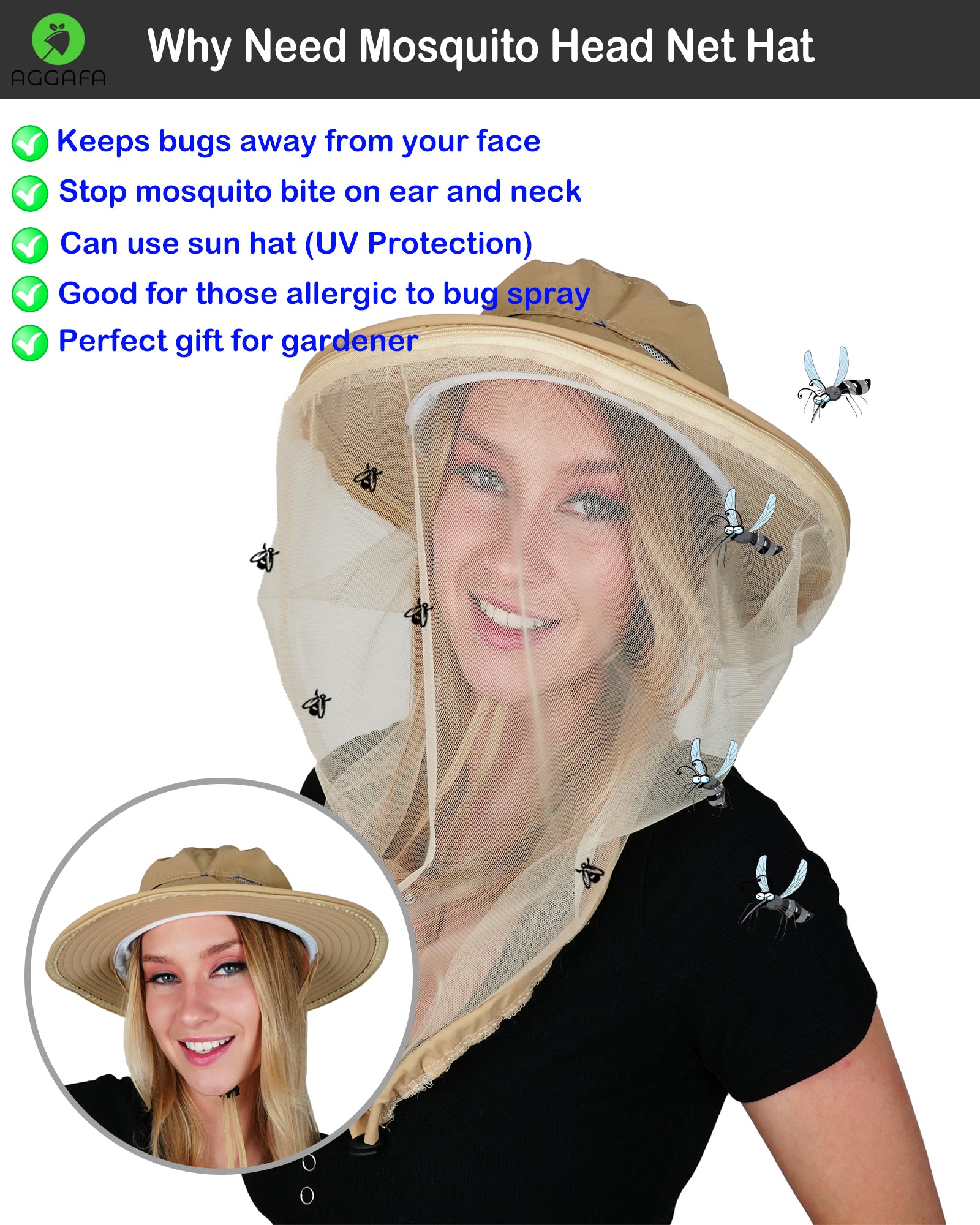 aggafa mosquito head net hat beige and mosquito sleeves small, why don't you try mosquito head net hat