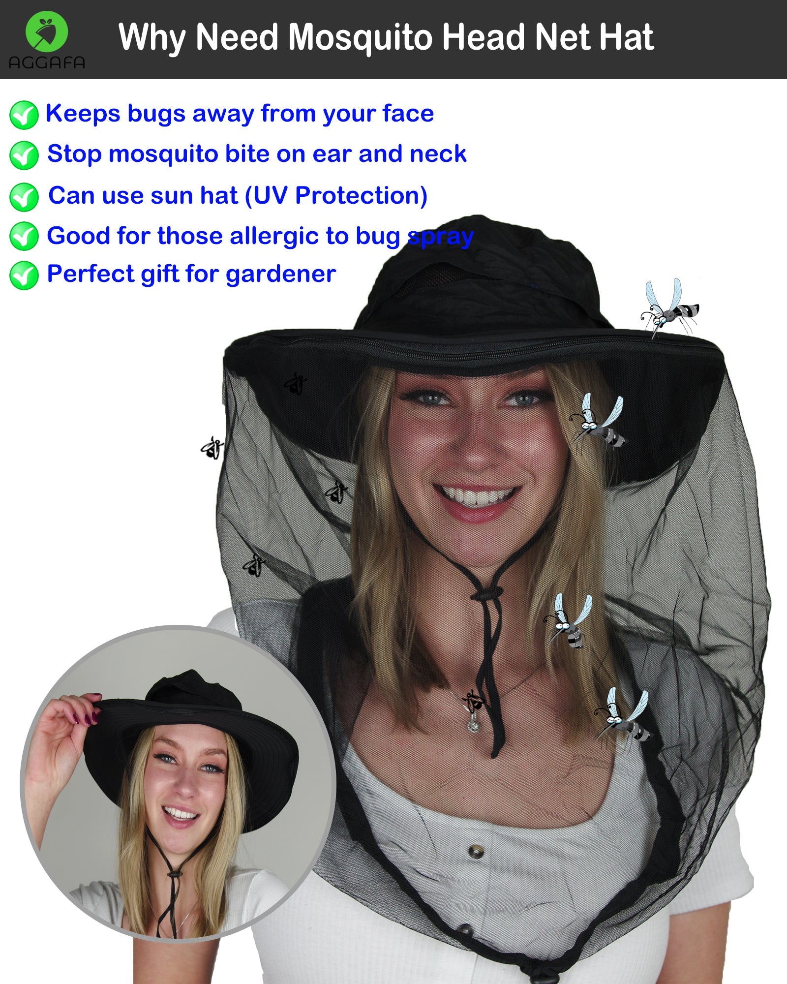 aggafa mosquito head net hat black and mosquito sleeves xlarge, why don't you try mosquito head net hat