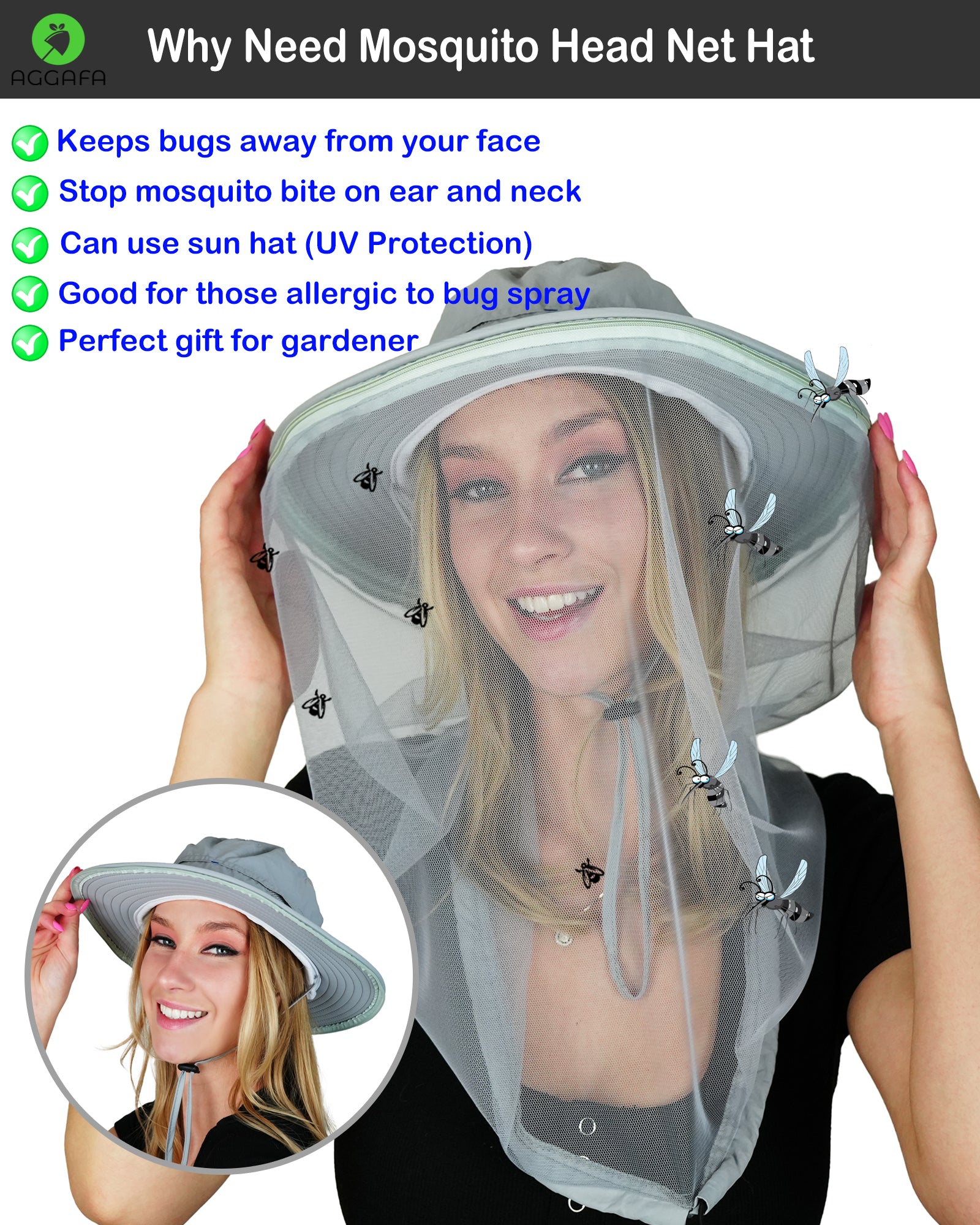 aggafa mosquito head net hat light grey and mosquito sleeves small, why don't you try mosquito head net hat