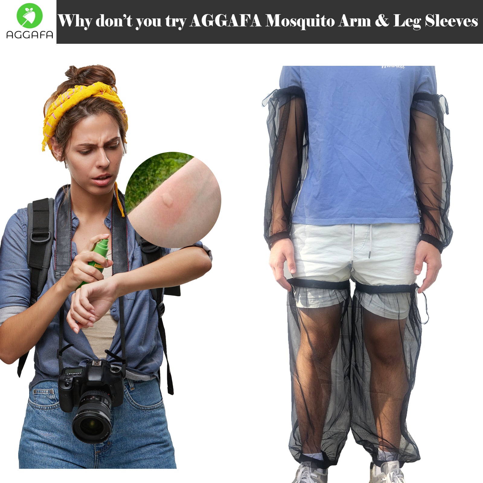 aggafa mosquito head net hat black and mosquito sleeves medium, why don't you try mosquito arm and leg sleeves