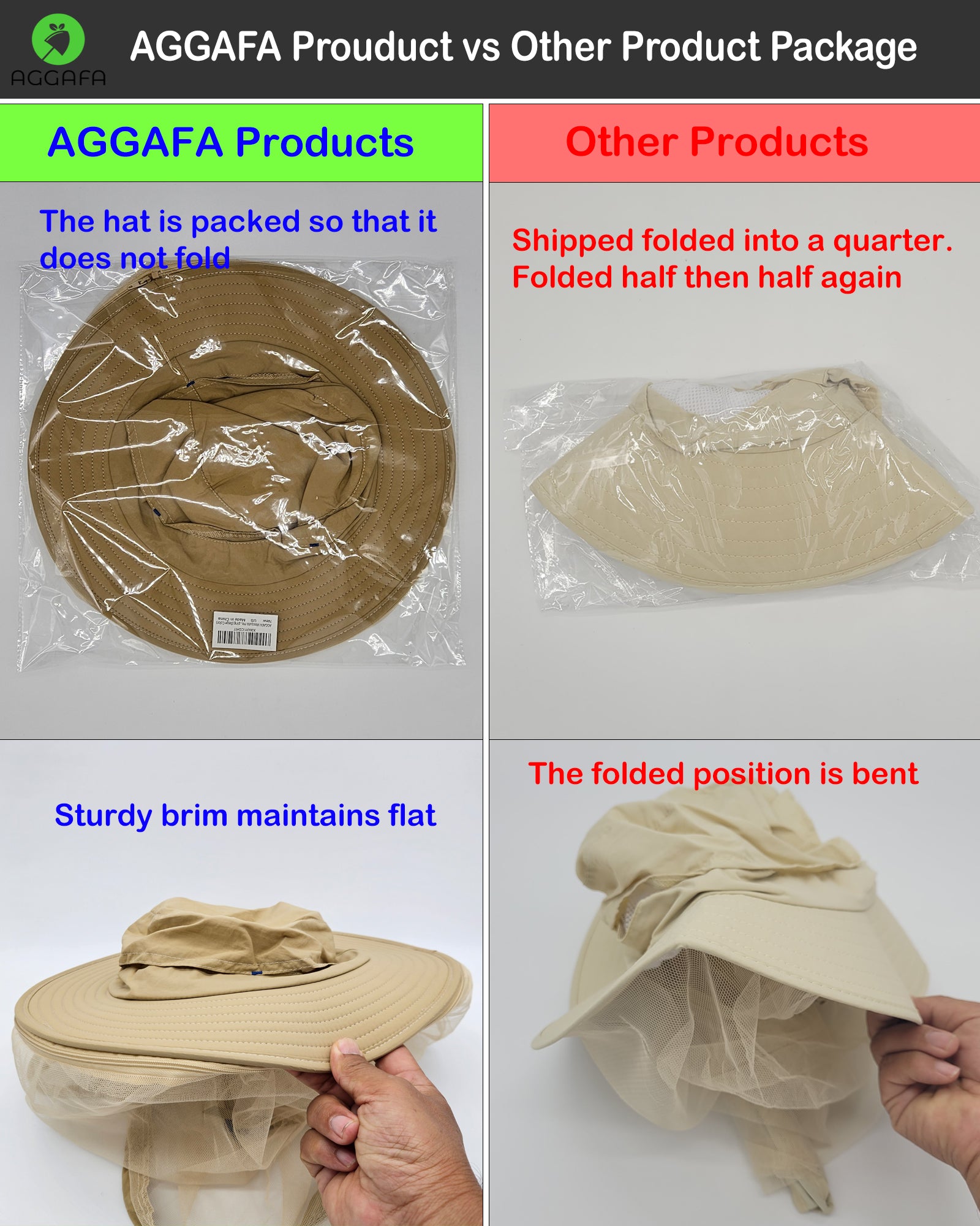 aggafa mosquito head net hat beige and mosquito sleeves small, mosquito head net hat package