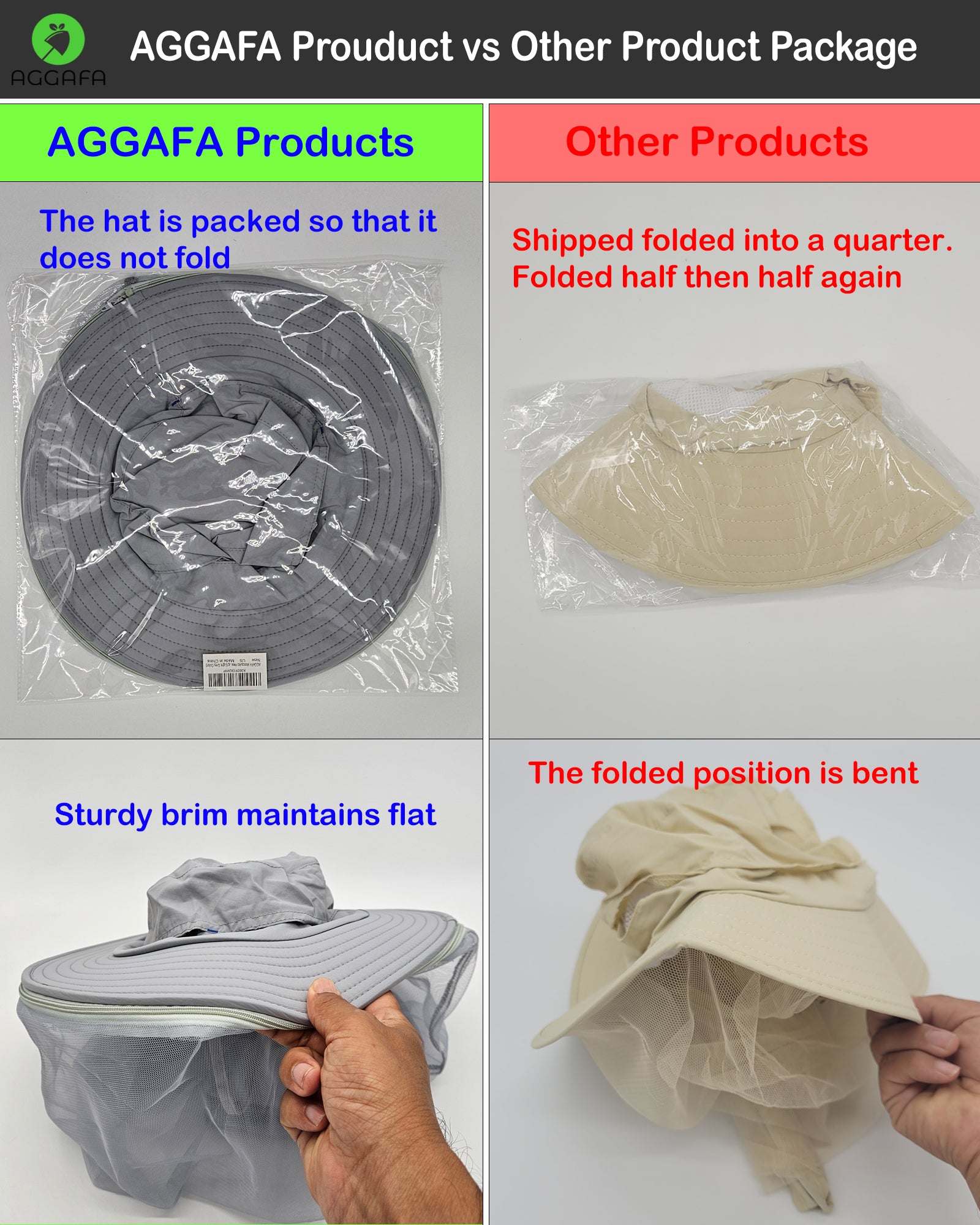 aggafa mosquito head net hat light grey and mosquito sleeves small, mosquito head net hat package