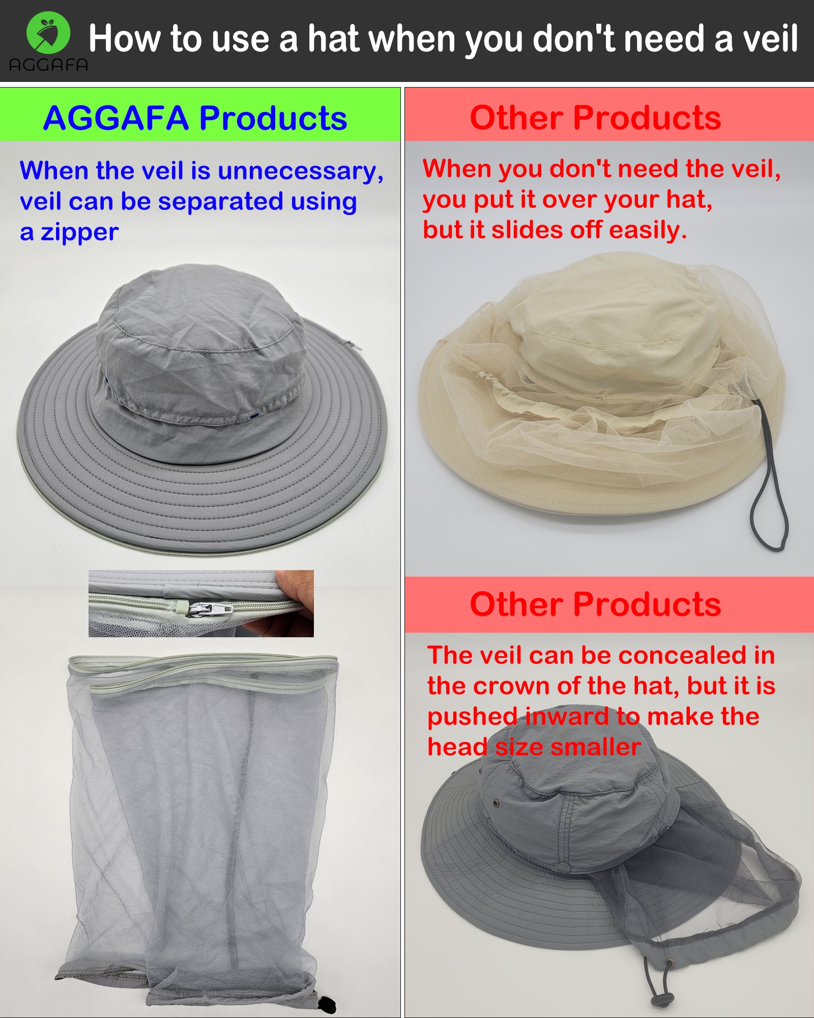 aggafa mosquito head net hat light grey and mosquito sleeves xlarge, mosquito head net hat usage