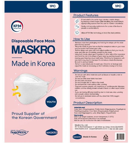 MASKRO KF94 FACE MASK YOUTH SIZE PRODUCT FEATURE