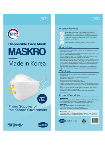 MASKRO KF94 FACE MASK WHITE LARGE PRODUCT FEATURE