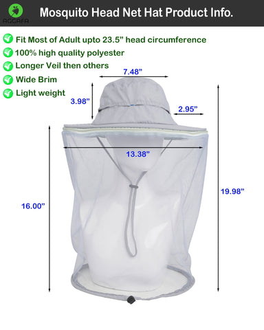 aggafa mosquito head net hat light grey and mosquito sleeves medium, mosquito head net hat product information