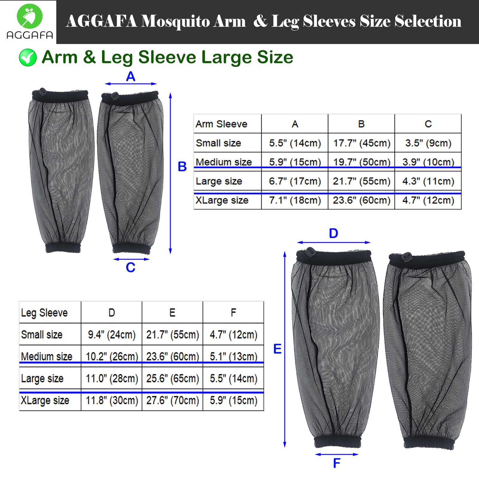 aggafa mosquito head net hat black and mosquito sleeves large, mosquito sleeve product information