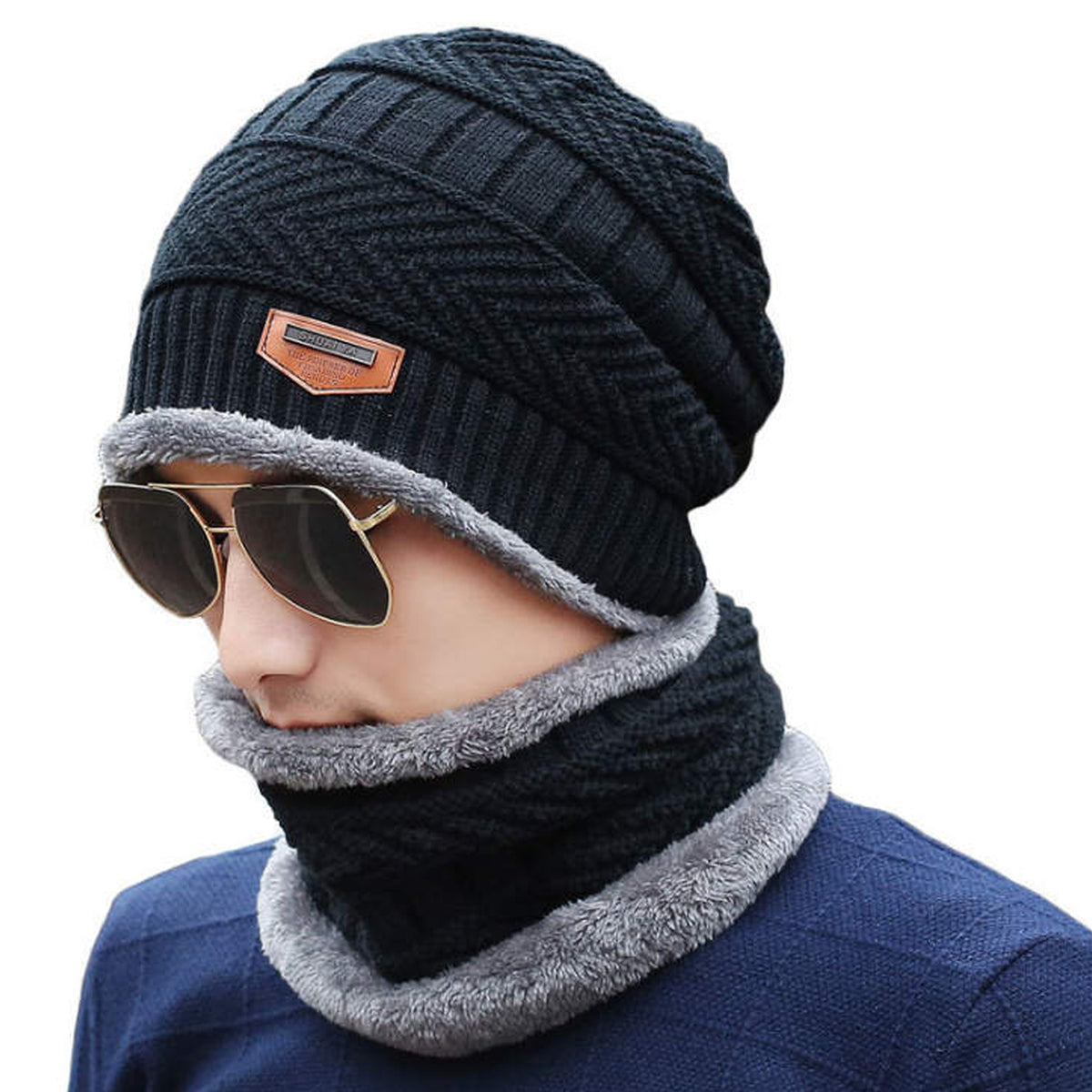 maskrousa beanie and scarf set for man black color