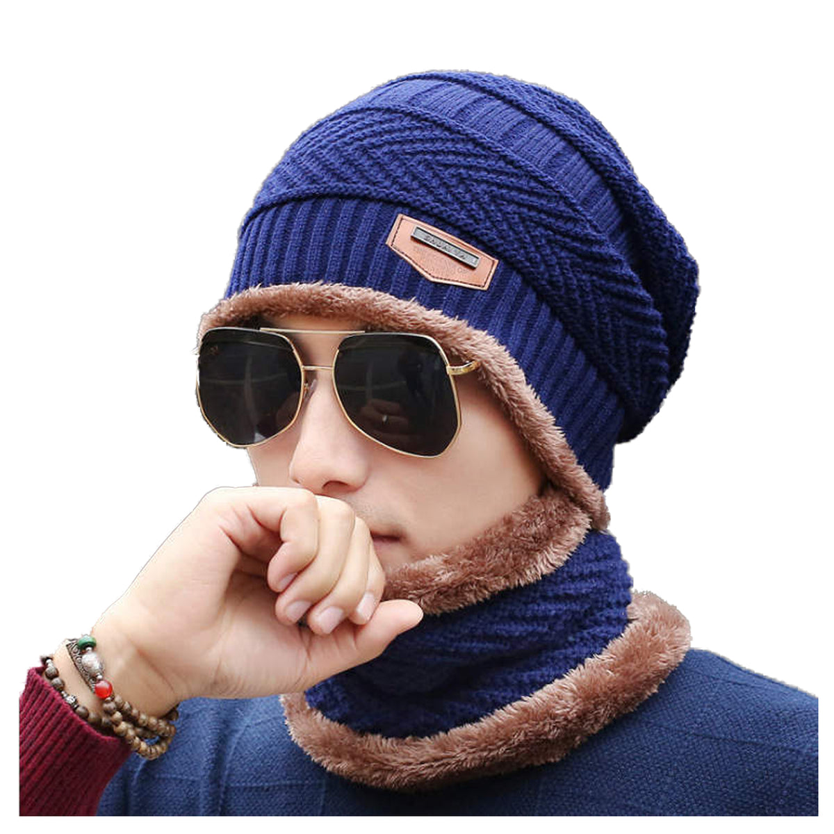 maskrousa beanie and scarf set for man navy color