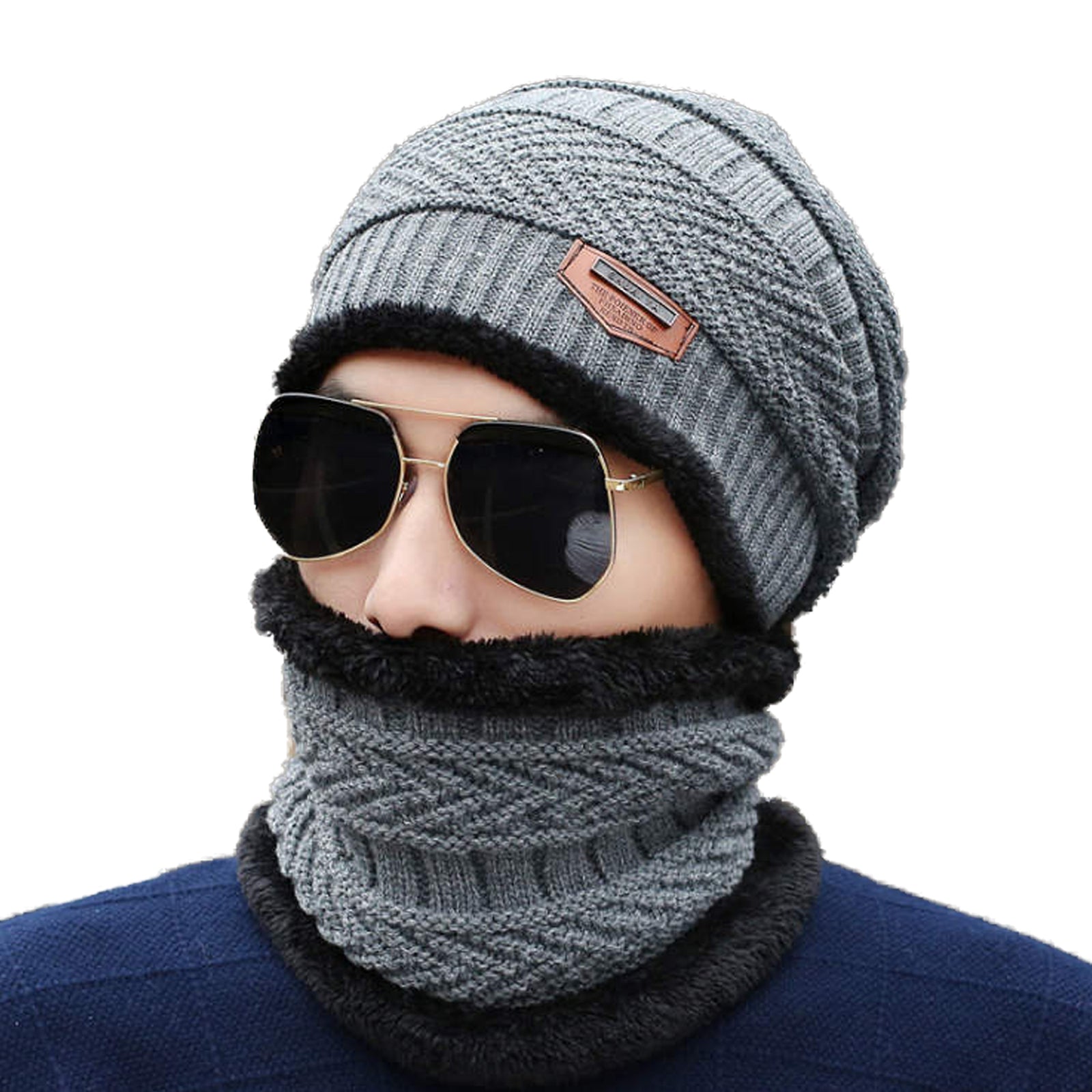 maskrousa beanie and scarf set for man grey color