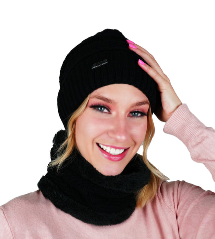 maskrousa beanie and scarf set for women black color