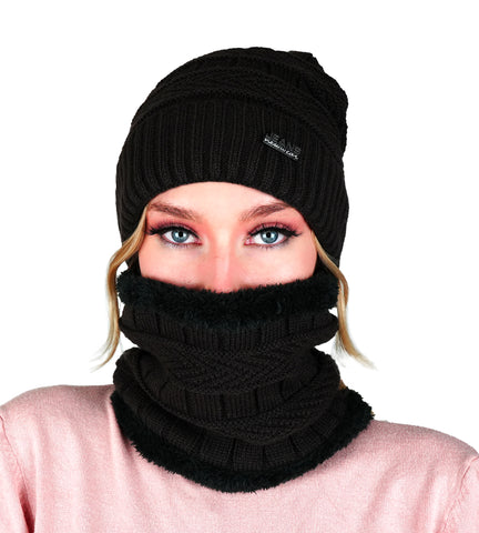 maskrousa beanie and scarf set for women brown color