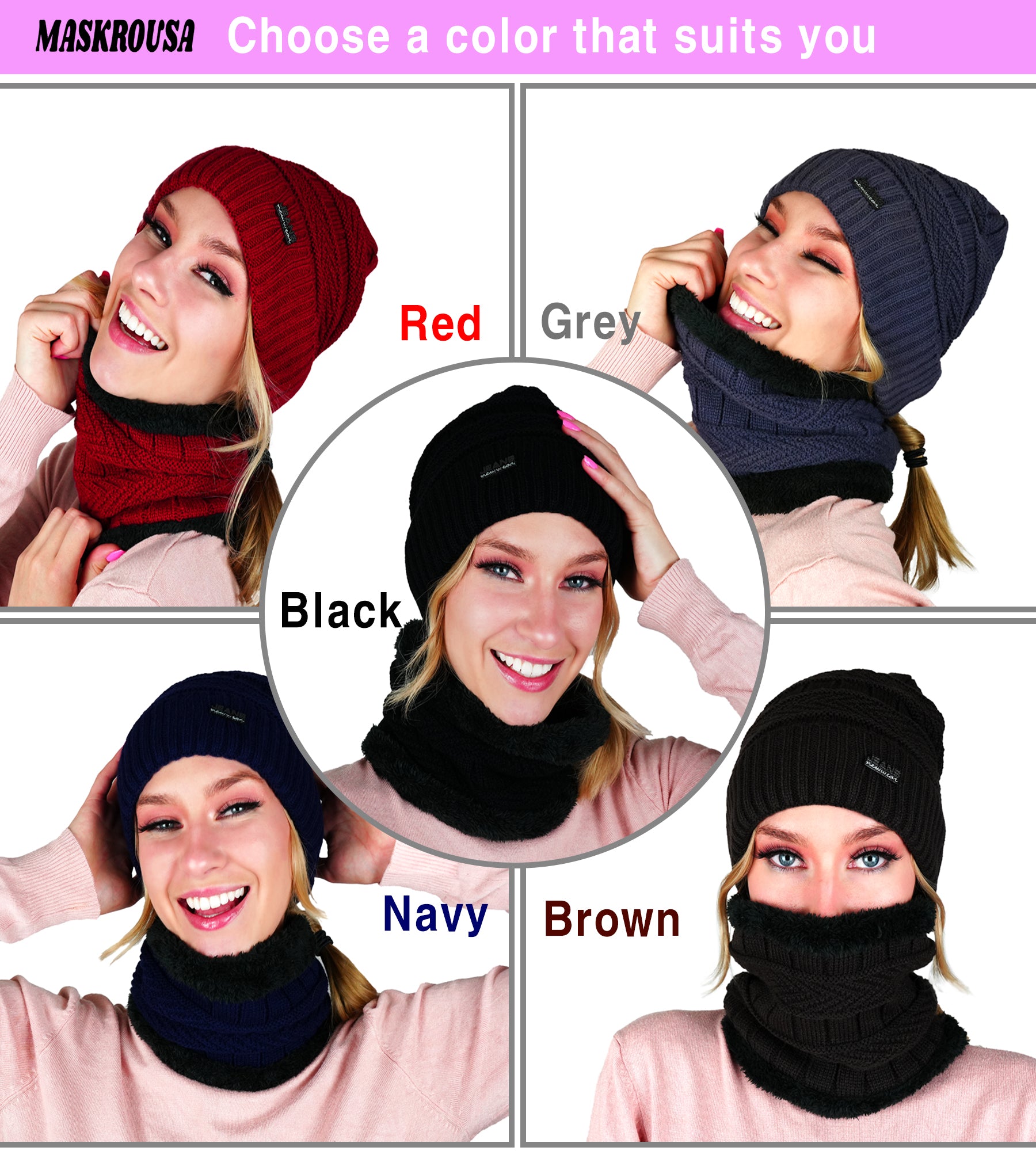 maskrousa beanie and scarf set for women brown color 5