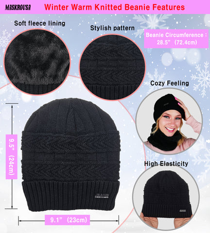 maskrousa beanie and scarf set for women black color 3