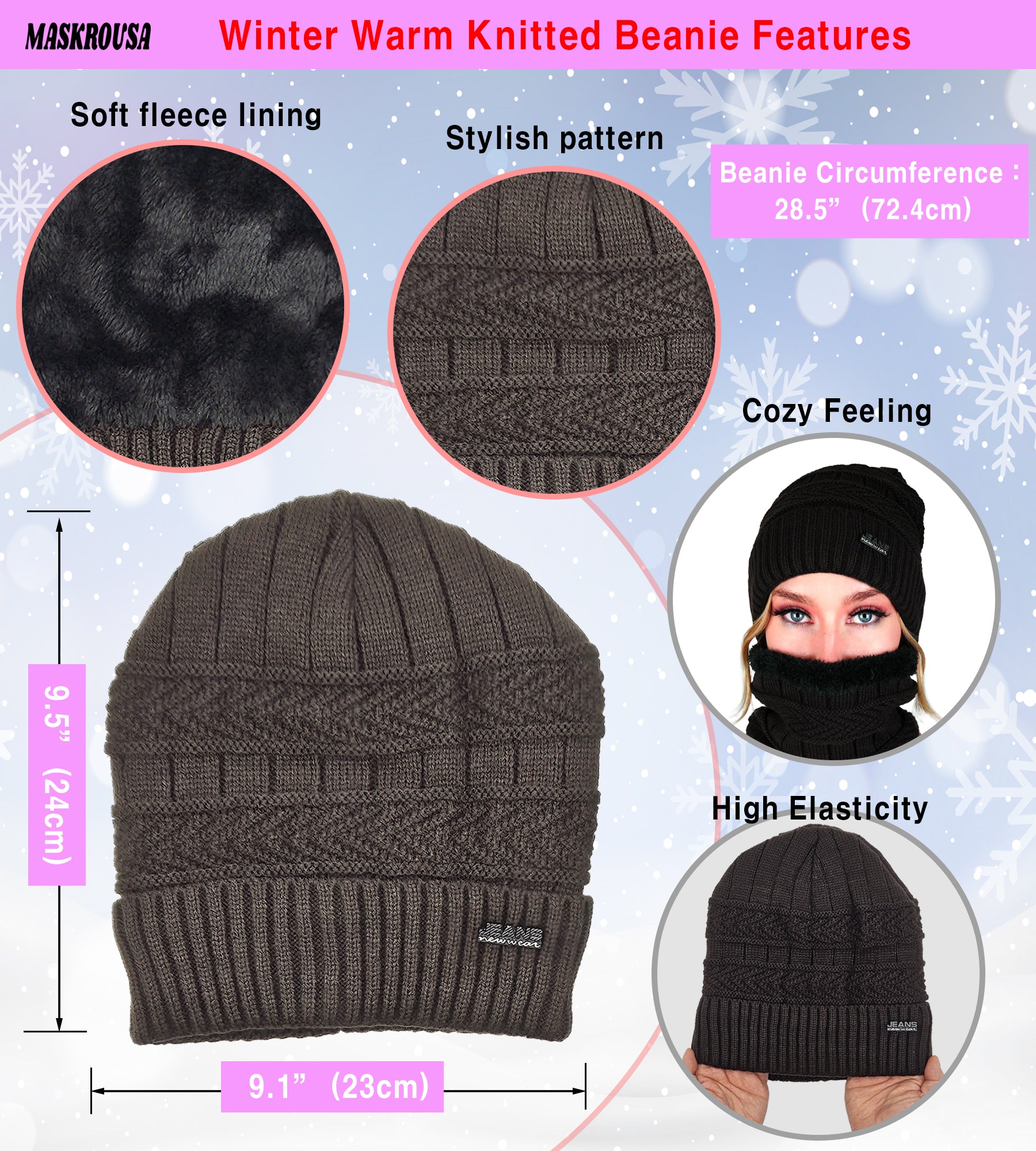 maskrousa beanie and scarf set for women brown color 3