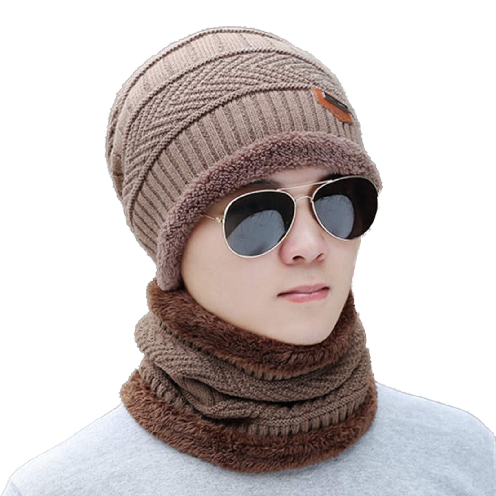 maskrousa beanie and scarf set for man khaki color