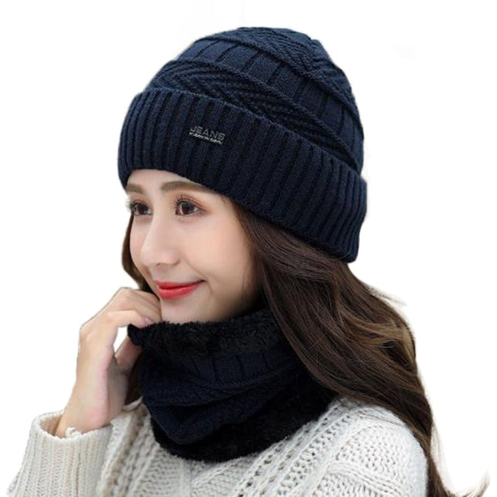 maskrousa beanie and scarf set for women navy color