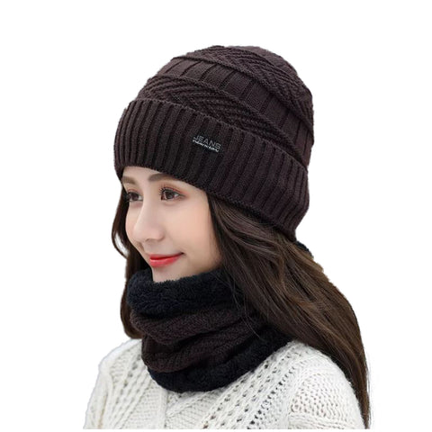 maskrousa beanie and scarf set for women brown color