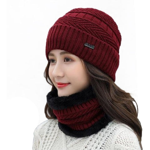 maskrousa beanie and scarf set for women red color