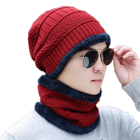 maskrousa beanie and scarf set for man red color