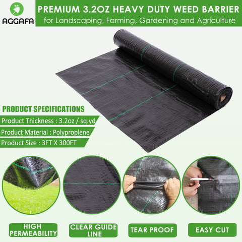 Labwork 6x300FT Woven Weed Barrier – 3.2oz Heavy-Duty Landscape Fabric, Black