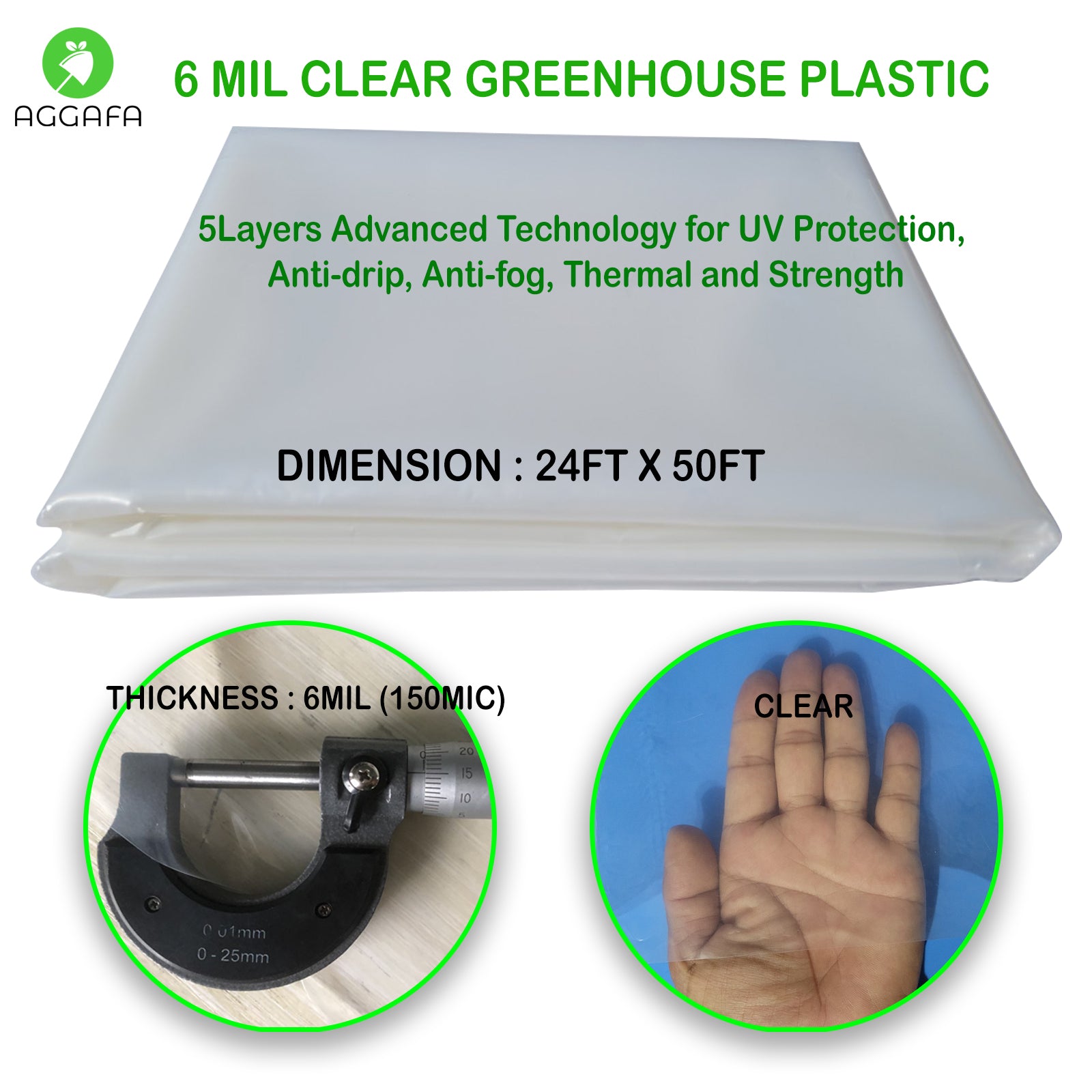 Greenhouse Film Clear 6 mil, 4 year, polyethylene plastic, 24ft x 50ft