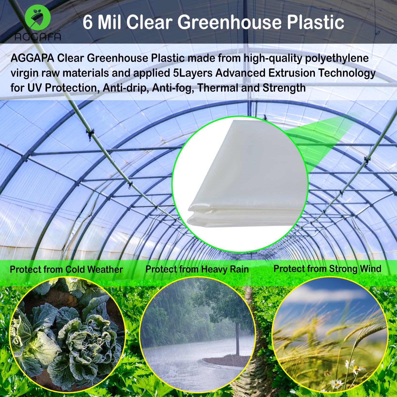 aggafa greenhouse plastic 8ftx25ft UV Protection